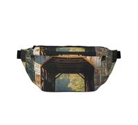 Marsupio grande a tracolla per uomo e donna, con gocce di cioccolato, biscotti, borsa da petto regolabile in vita per viaggi, Ponte coperto di Albany, Taglia unica, Retro