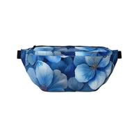 Marsupio grande a tracolla per uomo e donna vicino alle montagne, marsupio regolabile in vita per viaggi, Fiori Blu Modello Naturale, Taglia unica