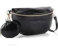 Marsupio grande, borsa a tracolla da donna, marsupio con tracolla regolabile, borsa a tracolla alla moda per corsa, escursionismo, ciclismo, Nero corvino, Classico