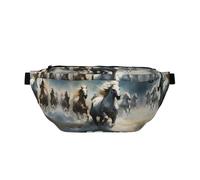 Marsupio grande con cavalli che corrono selvaggi nel fiume, regali per godersi sport, festival, allenamento, viaggi, corsa, casual, Nero , Taglia unica