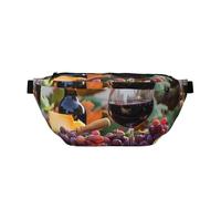 Marsupio grande con stampa di animali marini, borsa a tracolla con tracolla regolabile, per escursionismo, viaggi, fitness e trasporto quotidiano, Vino rosso Galsses & uva con legno, One Size, Stampa