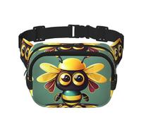 Marsupio grande con stampa di api dei cartoni animati per le donne carino a tracolla marsupio alla moda, nero, Taglia unica