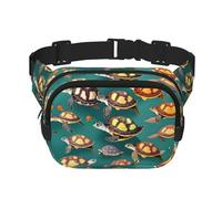 Marsupio grande con stampa di tartarughe marine con molti animali per le donne carino a tracolla marsupio alla moda, nero, Taglia unica