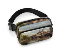 Marsupio grande con tracolla regolabile, bellissimo marsupio casual per viaggi, sport, corsa, escursionismo, Canale e Chiesa, 20x13cm, Zaino casual