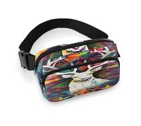 Marsupio grande con tracolla regolabile, bicchieri da champagne sul tavolo, borsa casual per viaggi, sport, corsa, escursionismo, Triangoli colorati renna e fiocchi di neve, 20x13cm, Zaino casual