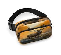 Marsupio grande con tracolla regolabile, borsa casual a tracolla con teschi di zucchero, per viaggi, sport, corsa, escursionismo, Cervo nella foresta, 20x13cm, Zaino casual