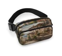 Marsupio grande con tracolla regolabile, motivo geometrico marmorizzato, stile casual, per viaggi, sport, corsa, escursionismo, Italia Toscana, 20x13cm, Zaino casual
