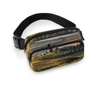 Marsupio grande con tracolla regolabile, motivo tartaruga polipo, borsa casual per viaggi, sport, corsa, escursionismo, Toscana Paesaggio Alberi Paesaggi Fattoria, 20x13cm, Zaino casual