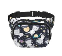 Marsupio grande da donna con stampa di astronauta e gatto, grazioso marsupio alla moda, nero, Taglia unica