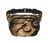 Marsupio grande da donna, con stampa di bussola e vecchia mappa del mondo, grazioso marsupio alla moda, nero, Taglia unica