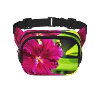 Marsupio grande da donna con stampa di ibisco e fiori, grazioso marsupio alla moda, nero, Taglia unica