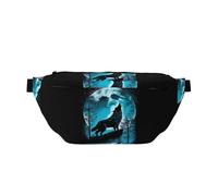 Marsupio grande per donne e uomini, a tracolla, blu con luna piena, lupo, borsa a tracolla da viaggio per donne alla moda, marsupio per donne e uomini, a tracolla, con tracolla regolabile