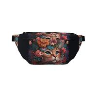 Marsupio grande per donne e uomini, a tracolla, con corona di fiori, gatto, borsa a tracolla da viaggio per donne alla moda, marsupio da donna, borsa a tracolla per donne e uomini, con tracolla