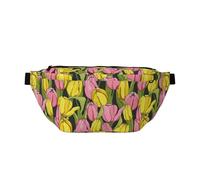 Marsupio grande per donne e uomini, a tracolla, con tulipani e fiori, giallo brillante, da viaggio, alla moda, da donna, da uomo, con tracolla regolabile