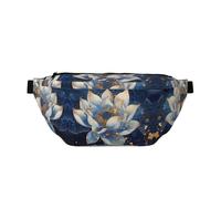 Marsupio grande per donne e uomini, borsa a tracolla da viaggio blu Golden Dream Lotus, borsa a tracolla da donna alla moda, borsa a tracolla per donne e uomini, con tracolla regolabile