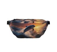 Marsupio grande per donne e uomini, borsa a tracolla da viaggio con delfino al tramonto che balla, borsa a tracolla da donna, alla moda, borsa a tracolla per donne e uomini, con tracolla regolabile