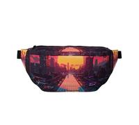 Marsupio grande per donne e uomini, borsa a tracolla da viaggio con paesaggio urbano al neon al tramonto Cyberpunk Cityscape da donna alla moda, marsupio da donna, borsa a tracolla per donne e uomini