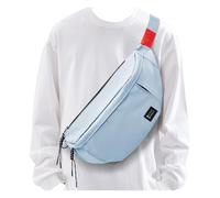 Marsupio grande Plus Size per uomini e donne, impermeabile, con cinturino regolabile per viaggi, sport, escursionismo, corsa, marsupio militare, Azzurro (con 5 tasche con cerniera)