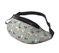 Marsupio Halloween con pipistrelli volanti, sport all'aria aperta, casual, regolabile, tinta unita, marsupio, per escursioni, corsa, ciclismo, Cane cucciolo di carlino divertente, taglia unica