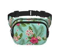 Marsupio hawaiano con foglie tropicali e fiori, elegante e pratico, regolabile, perfetto per viaggi e attività all'aperto, Nero , Taglia unica