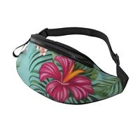 Marsupio hawaiano con foglie tropicali e fiori - Marsupio grande alla moda per donne e uomini, tasche sicure con cerniera regolabile, per viaggi, feste, sport, corsa, escursionismo, uso quotidiano, 3D