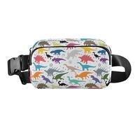 Marsupio impermeabile bianco con dinosauro colorato per le donne marsupio marsupio a tracolla fiore dinosauro bianco 2, 20,3 x 13,5 x 5,8 cm, divertente carino, dinosauro colorato bianco 2, 8 x 5,3 x