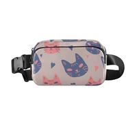 Marsupio impermeabile con cinghia regolabile, elegante, a tracolla, con divertente faccia e cuori blu pesca, unisex, per allenamento, corsa, escursionismo, Divertenti facce e cuori blu pesca, 1 Size