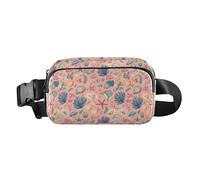 Marsupio impermeabile con motivo cachemire orientale tradizionale acquerello vintage con cinghia regolabile per, Mare Oceano Animali Coralli Alghe Conchiglie Sabbia, 1 Size