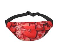 Marsupio impermeabile con stampa di cuori rossi, unisex, con 3 tasche con cerniera, per corsa e viaggi, nero, taglia unica, alla moda, nero, taglia unica, alla moda
