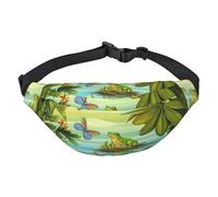Marsupio impermeabile con stampa di farfalle e lago con molte rane che cantano sui rami, marsupio impermeabile con tasche a 3 cerniere, per corsa e viaggi, nero, taglia unica, alla moda, nero, uno,