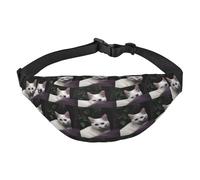 Marsupio impermeabile con stampa di gatto bianco, da donna, con tasche a 3 cerniere, per corsa e viaggi, nero, taglia unica, alla moda, nero, taglia unica, alla moda, Nero , Taglia unica, alla moda