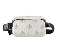 Marsupio impermeabile da donna, con giglio dorato e giglio, bianco, da donna, con giglio dorato, 20,3 x 13,5 x 5,8 cm, divertente e carino, oro Fleur De Lis bianco, 8 x, Oro Fleur De Lis Bianco, 8 x