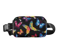 Marsupio impermeabile da donna, elegante, con farfalla, nero, da donna, elegante, con farfalla nera 1, 20,3 x 13,5 x 5,8 cm, divertente, grazioso, con farfalla nera 1, 8 x 5,3 x 2,3 cm, Farfalla Chic