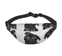 Marsupio impermeabile in poliestere con cintura regolabile, versatile borsa a tracolla per uomini e donne, Carino nero carlino cane., Taglia unica
