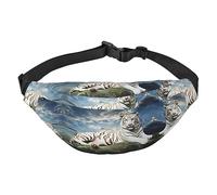 Marsupio impermeabile in poliestere con cintura regolabile, versatile borsa a tracolla per uomini e donne, Tigre maestosa che riposa su una roccia con cielo nuvoloso, Taglia unica
