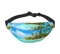 Marsupio impermeabile in poliestere con cintura regolabile, versatile borsa a tracolla per uomini e donne, isola con spiaggia sabbiosa e palma, Taglia unica