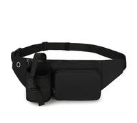 Marsupio impermeabile, per donne e uomini, con porta bottiglia d'acqua, per escursionismo, allenamento, ciclismo, passeggiate con il cane, corsa e passeggiate, nero, 17.2 x 5.9 x 2 inches, Marsupio da