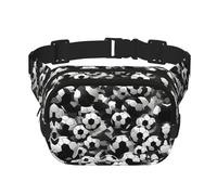 Marsupio in bianco e nero con stampa a forma di pallone da calcio alla moda marsupio a strato quadrato borsa da cintura nera con cinturino regolabile, nero, Taglia unica