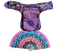 Marsupio in cotone con 3 tasche con cerniera + 1 tasca laterale a bottone - Fibbia regolabile fino a 106 cm di vita - Made in Nepal. Include ventaglio con design Mandala, Viola, Taglia unica, Hippie