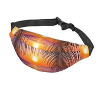 Marsupio in marmo per donne e uomini, grande marsupio alla moda per viaggi, corsa, marsupio unisex, Tramonto Oceano Con Palme Tropicali Crepuscolo Scenario, Taglia unica