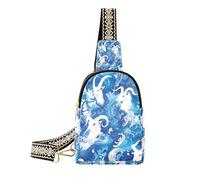 Marsupio in pelle alla moda con capre blu onde a tracolla per uomo per escursionismo, capre onde blu, 1 size