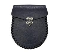 Marsupio In Pelle Con Grafica Vichinga Celtica Lupo Per Uomo E Donna - Marsupio Motivo Nordico Odino Animali In Rilievo - Marsupio Portatile Vintage Medievale Rinascimentale Fatto A Mano(Black)