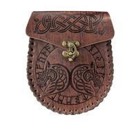 Marsupio In Pelle Con Grafica Vichinga Celtica Lupo Per Uomo E Donna - Marsupio Motivo Nordico Odino Animali In Rilievo - Marsupio Portatile Vintage Medievale Rinascimentale Fatto A Mano(Brown)