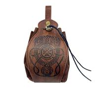 Marsupio In Pelle Goffrata Vegvisir Vintage Nordico - Uomo Donna Viking Compass Dragon Coulisse Cintura Pouch - Medievale Rinascimentale Appendere Portatile Marsupio(Brown)