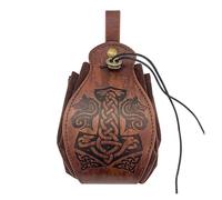 Marsupio In Pelle Goffrata Viking Wolf Mjolnir Per Uomo E Donna - Marsupio da Cintura Rinascimentale Con Martello di Thor's Vintage Nordico - Marsupio Con Coulisse Appendibile Fatto A Mano(Brown)