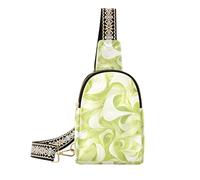 Marsupio in pelle verde con motivo a onde a foglia alla moda borsa per il corpo robusta per donna per escursioni, motivo a onde di foglie verde, 1 taglia, Motivo a onde foglia verde, 1 size
