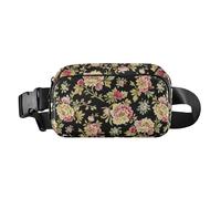 Marsupio in stile barocco retrò con fiori beige elegante per uomo donna piccola borsa a tracolla con tracolla regolabile per shopping sport lavoro