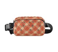 Marsupio in stile retrò a scacchiera con motivo floreale, pittura a olio, resistente all'acqua, con cinghia regolabile, Rosso Crema Buffalo Plaid Tartan Scozia Buon Natale, 1 Size