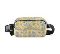 Marsupio in stile retrò a scacchiera con motivo floreale, pittura a olio, resistente all'acqua, con cinghia regolabile, Retro Checker Board Groovy Flower sorridente pittura a olio, 1 Size