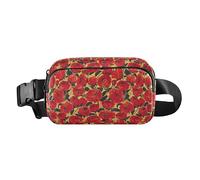 Marsupio in stile retrò con rosa rossa e pittura a olio, elegante marsupio per uomo e donna, piccola borsa a tracolla con tracolla regolabile per viaggi, shopping, corsa, Stile retrò della pittura a